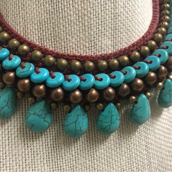 NOVICA Turquoise and Red Macrame Collar Choker - Picture 3 of 7